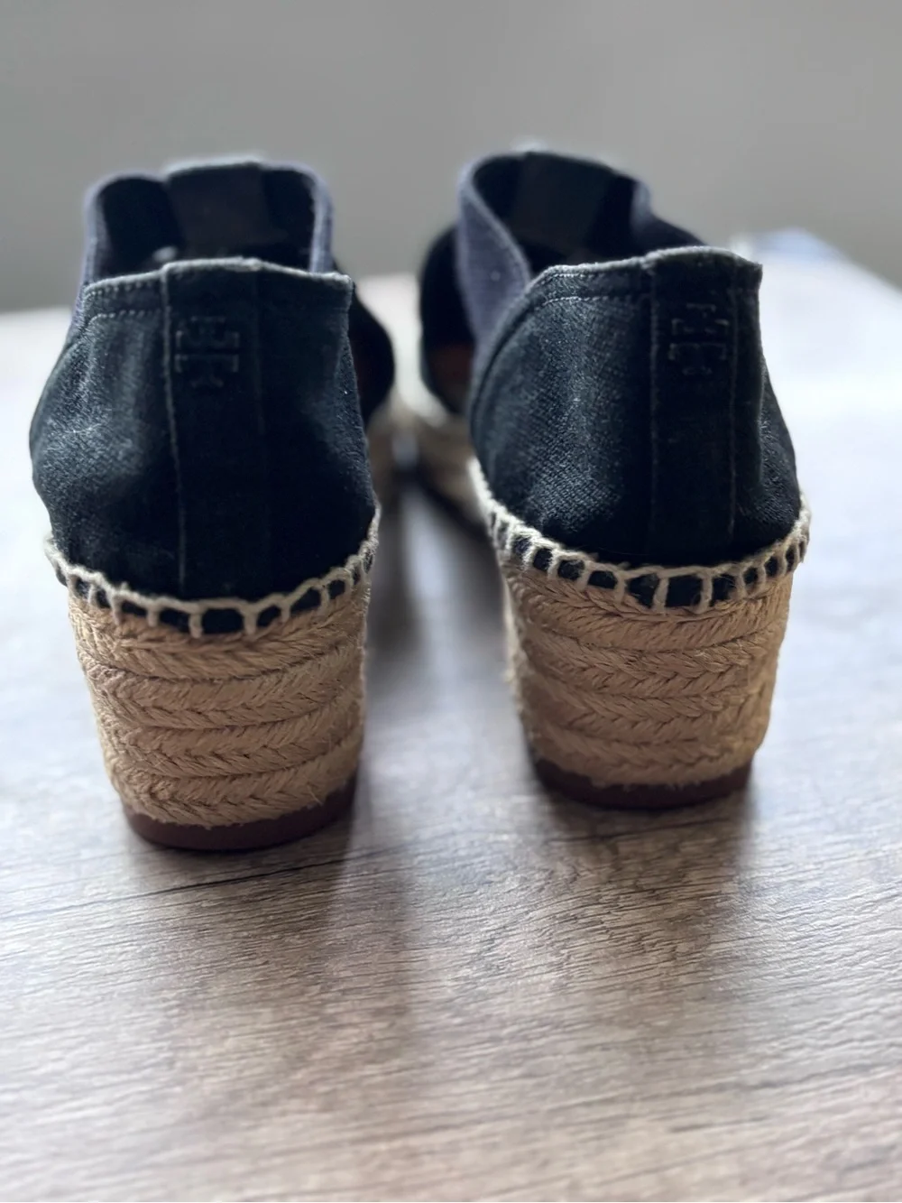 Tory Burch Black Canvas Espadrille Flats with Natural Jute Trim